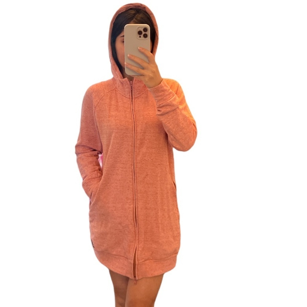 Adidas Pink Zip Long Hoodie Coat - Cozy Sporty - Size S/M